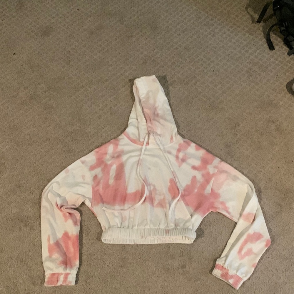 Cropped Hoodie Tye Dye Pink and White